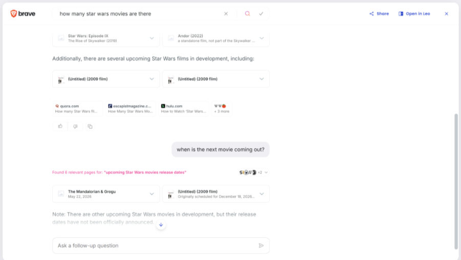 Chat mode in Brave Search