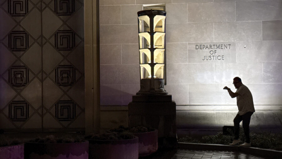 U.S. Department of Justice at night