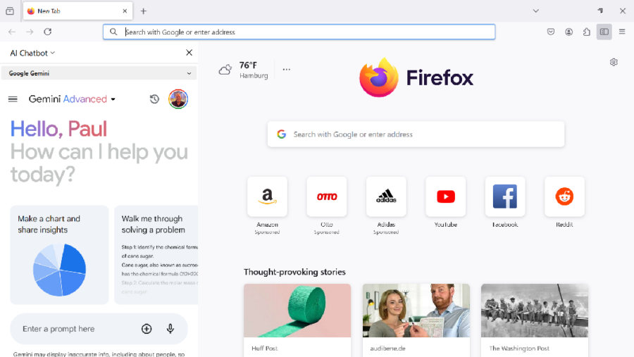 Firefox 130 with AI Chatbot in sidebar